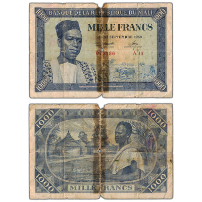 Mali 1960 1000 Francs Note P #4 - Damaged