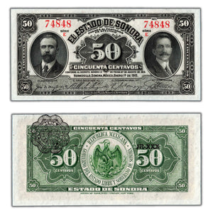 SOLD Mexico Estado De Sonora 1915 50 Centavos Note P #S1070 - Uncirculated