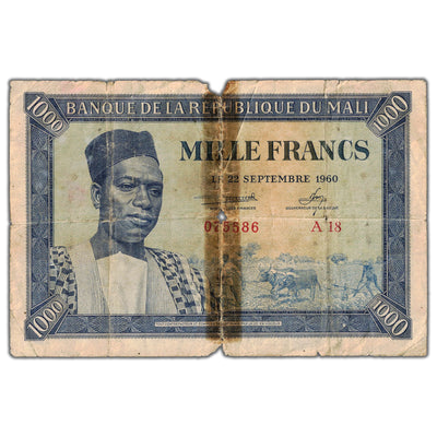 Mali 1960 1000 Francs Note P #4 - Damaged