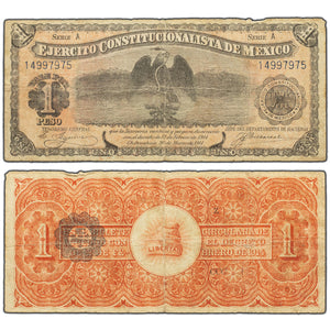 SOLD Mexico Ejercito Constitucionalista 1914 1 One Peso Note
