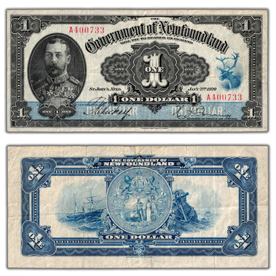 SOLD $1 1920 Government of Newfoundland Note Hickey-Brownrigg NF-12b - Nice VF