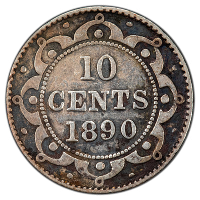 Newfoundland 1890 10 Ten Cents Silver Coin - Fine