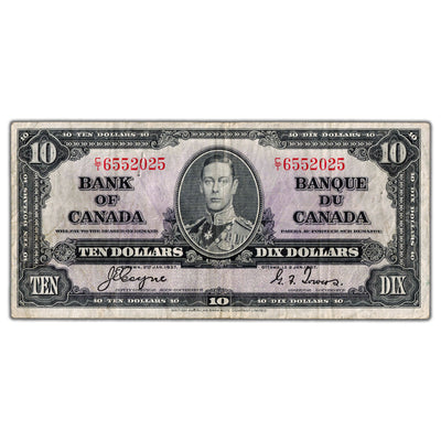 $10 1937 Bank of Canada Note Coyne-Towers C/T Prefix BC-24c - VF