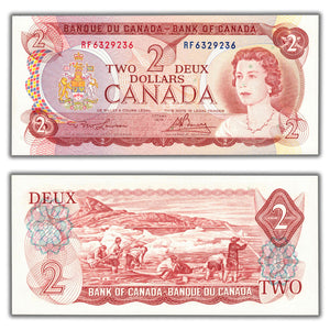 SOLD $2 1974 Bank of Canada Note RF Prefix BC-47a - 4 Digit Radar - Ch UNC