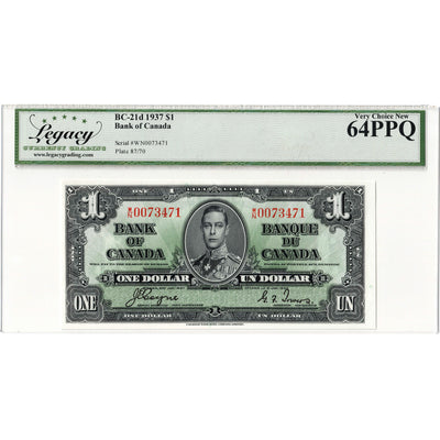 SOLD $1 1937 Bank of Canada Note Coyne-Towers W/N Prefix BC-21d - Legacy UNC-64 PPQ