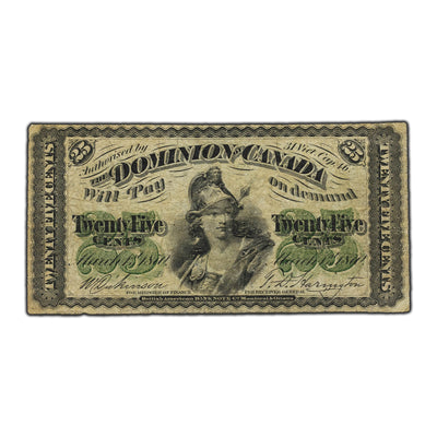 SOLD 25 Cents 1870 Dominion of Canada Shinplaster Note Large B DC-1b - Net VG/F