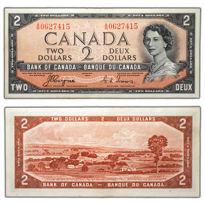 SOLD $2 1954 Bank of Canada Note Devil Face Coyne-Towers A/B Prefix BC-30a - EF