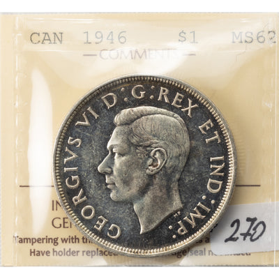 SOLD Canada 1946 $1 Silver Dollar Coin - ICCS MS-62