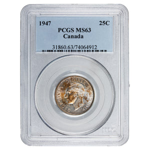 SOLD Canada 1947 25 Cents Quarter Silver Coin - PCGS MS-63