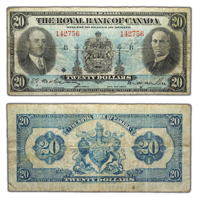 SOLD $20 1935 Royal Bank of Canada Chartered Note #630-18-06a - Minor Writing