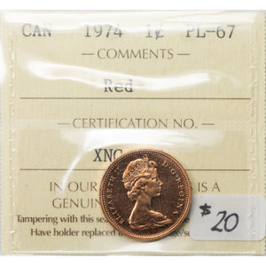 SOLD Canada 1974 1 Small Cent Coin - ICCS PL-67 Red