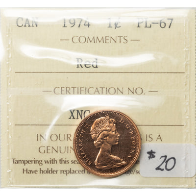 SOLD Canada 1974 1 Small Cent Coin - ICCS PL-67 Red