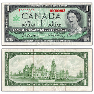 SOLD $1 1967 Bank of Canada Note Low Serial #2 BC-45b-i - VF