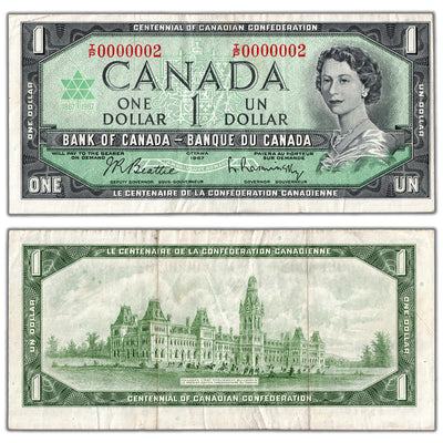SOLD $1 1967 Bank of Canada Note Low Serial #2 BC-45b-i - VF