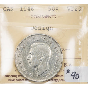 SOLD Canada 1946 Hoof Over 6 50 Cents Half Dollar Silver Coin - ICCS VF-20