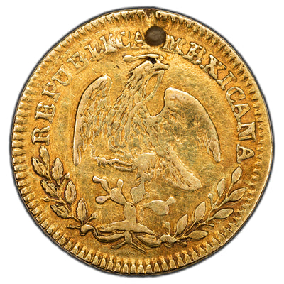 SOLD Mexico 1858 Mo FH One Escudo Gold Coin - Holed
