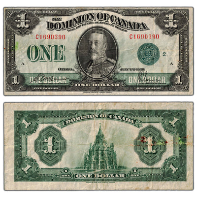 $1 1923 Dominion of Canada Note Green Seal Series C DC-25j - F/VF