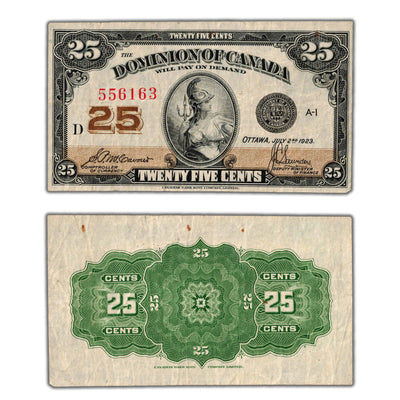 25 Cents 1923 Dominion of Canada Shinplaster Note DC-24c - F/VF