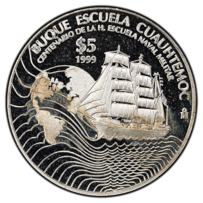 SOLD Mexico 1999 $5 Buque Escuela Cuauhtemoc Silver Coin - Proof (residue)