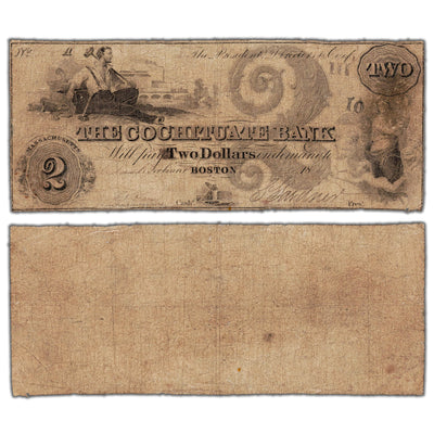 United States 1800's $2 The Cochituate Bank Note - Circulated