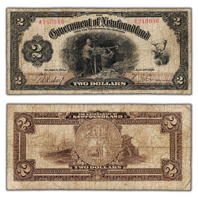SOLD $2 1920 Government of Newfoundland Note Hickey-Brownrigg NF-13b