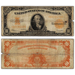 United States 1922 $10 Gold Certificate Note - Damaged (missing small pieces)
