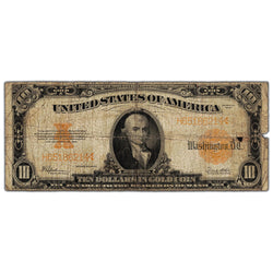 United States 1922 $10 Gold Certificate Note - Damaged (missing small pieces)