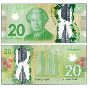 SOLD $20 2012 Bank of Canada Note FYS Prefix Fancy Serial BC-71b - VF