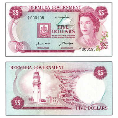SOLD Bermuda 1970 $5 Five Dollars Note P #24 - Low Serial #195 - Uncirculated