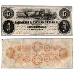 United States Farmers & Exchange Bank 1861 $5 Note - Tape