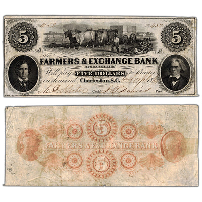 United States Farmers & Exchange Bank 1861 $5 Note - Tape