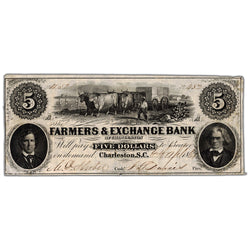 United States Farmers & Exchange Bank 1861 $5 Note - Tape