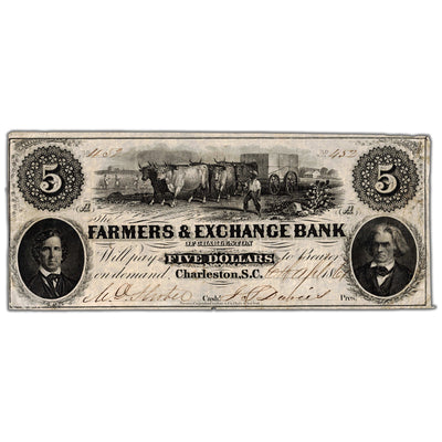 United States Farmers & Exchange Bank 1861 $5 Note - Tape