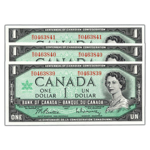 SOLD $1 1967 Bank of Canada Notes M/O Prefix BC-45b - 3 Consecutive Choice Uncirculated