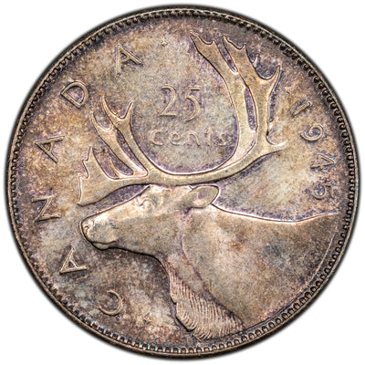 Canada 1945 25 Cents Quarter Silver Coin - MS-60