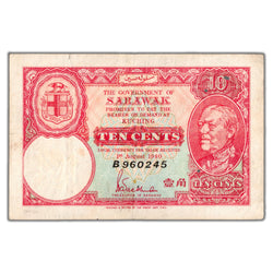 SOLD Sarawak 1940 10 Ten Cents Note P #25b - VF (holes)