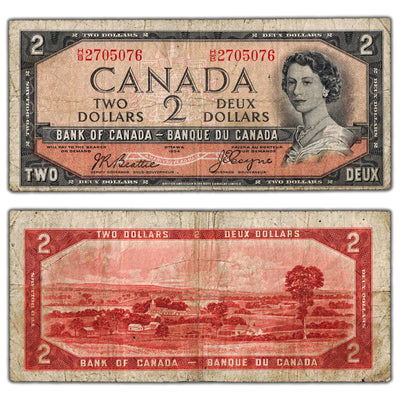 $2 1954 Bank of Canada Note Devil Face H/B Prefix BC-30b - Circulated