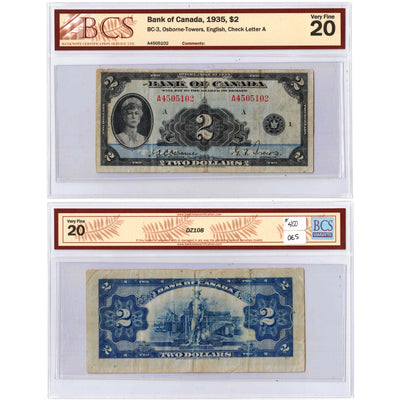 $2 1935 Bank of Canada Note English Text BC-3 - BCS VF-20