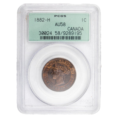 Canada 1882-H Obverse #1 1c Large Cent Coin - PCGS AU-58