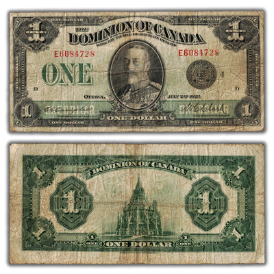 $1 1923 Dominion of Canada Note Campbell-Clark Black Seal Series E DC-25o - VG/F