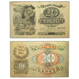 SOLD Estonia 1932 20 Twenty Krooni Note P #64a - F/VF