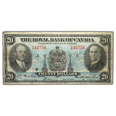 SOLD $20 1935 Royal Bank of Canada Chartered Note #630-18-06a - Minor Writing