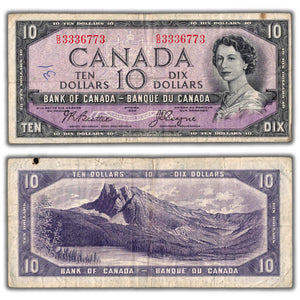 SOLD $10 1954 Bank of Canada Note Devil Face Beattie-Coyne G/D Prefix BC-32b - Writing