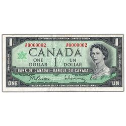 SOLD $1 1967 Bank of Canada Note Low Serial #2 BC-45b-i - VF
