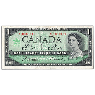 SOLD $1 1967 Bank of Canada Note Low Serial #2 BC-45b-i - VF
