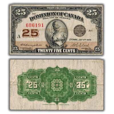 25 Cents 1923 Dominion of Canada Note Shinplaster DC-24d - F/VF