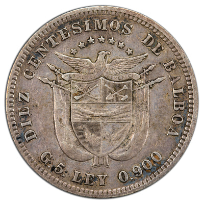 Panama 1904 10 Ten Centesimos Silver Coin