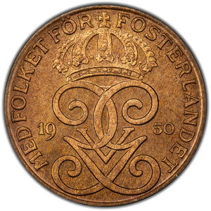 Sweden 1950 Bronze 2 Ore Coin KM #778 - Proof Like