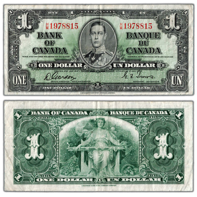 $1 1937 Bank of Canada Note Gordon-Towers H/M Prefix BC-21c - VF