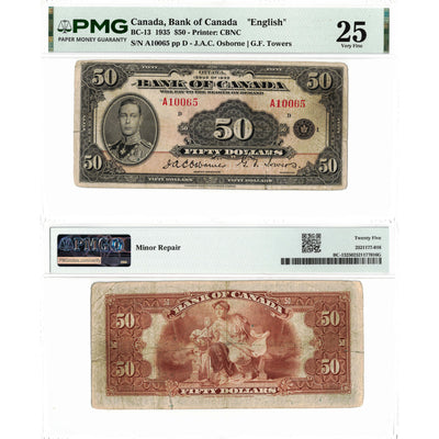 $50 1935 Bank of Canada Note English Text BC-13 - PMG VF-25